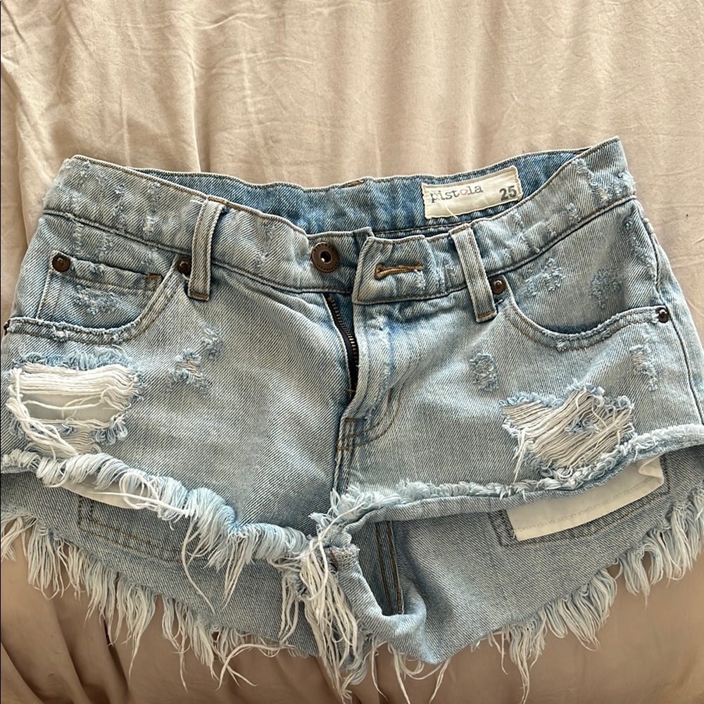 Pistola Blue Distressed Jean Shorts